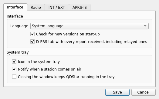 Settings dialog