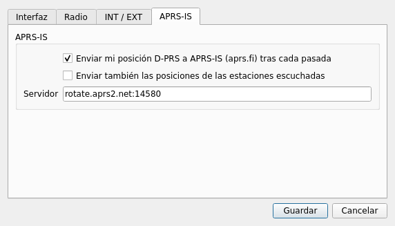 Ajustes, pestaña APRS-IS