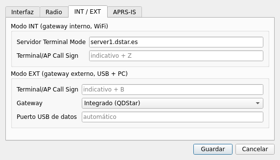 Ajustes, pestaña INT / EXT