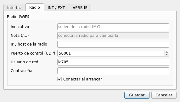 Ajustes, pestaña Radio